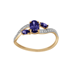 Bague en plaqu or brin crois avec oxydes bleus et blancs sertis - Vue 1