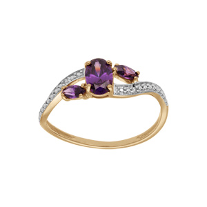 Bague en plaqu or brin crois avec oxydes violet et blancs sertis - Vue 1