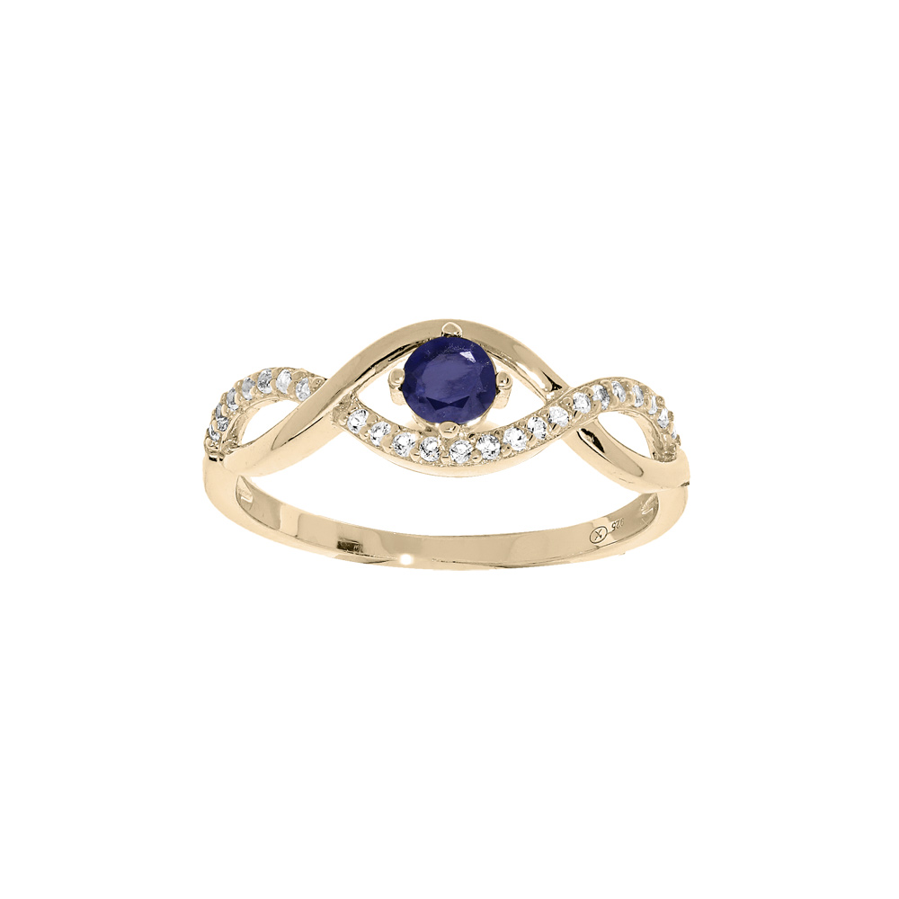 Bague en plaqu� or brins m�l�s avec oxydes bleus et blancs sertis - Vue 1