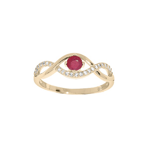 Bague en plaqu or brins mls avec oxydes rose et blancs sertis - Vue 1