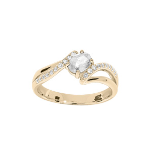 Bague en plaqu or brins torsads avec oxyde blanc et rails d\'oxydes blancs sertis - Vue 1