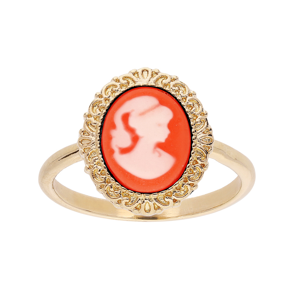 Bague en plaqu� or Cam� sur fond rose - Vue 1