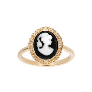 Bague en plaqu or Came sur fond noir contour finement ouvrag - Vue 1