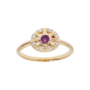 Bague en plaqué or cercle d\'oxydes blancs et pierre Amethyste véritable - Vue 1