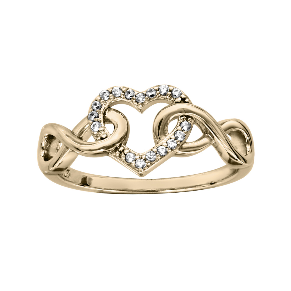 Bague en plaqu� or coeur oxydes blancs sertis et infini - Vue 1