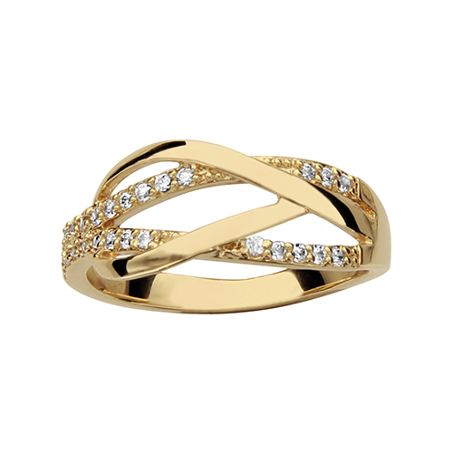 Bague Plaque Or Jaune Forme Fleur Avec Pierre Rouge - Taille 56, Occasion