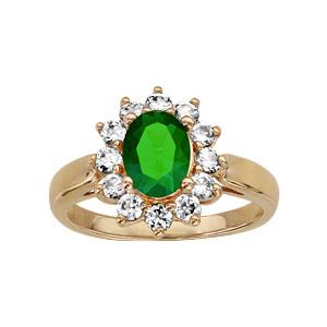 Bague en plaqu or collection joaillerie oxyde vert au centre et petits oxydes blancs autour - Vue 1