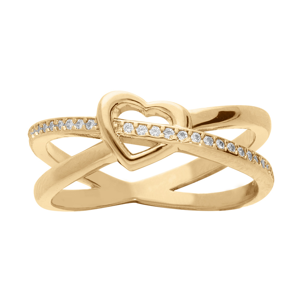 Bague Trois Rangs Croisée Plaquée Or - Pierre Noire Et Brillants - Taille 50 - Occasion