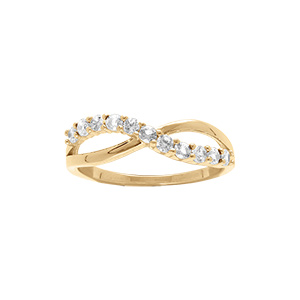 Bague en plaqu or croise avec oxydes blancs sertis - Vue 1