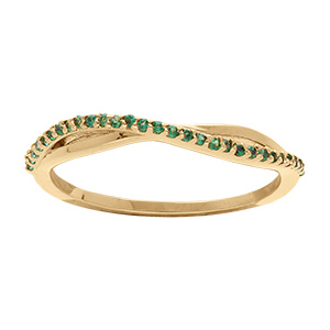 Bague en plaqu� or crois�e avec oxydes vert sertis