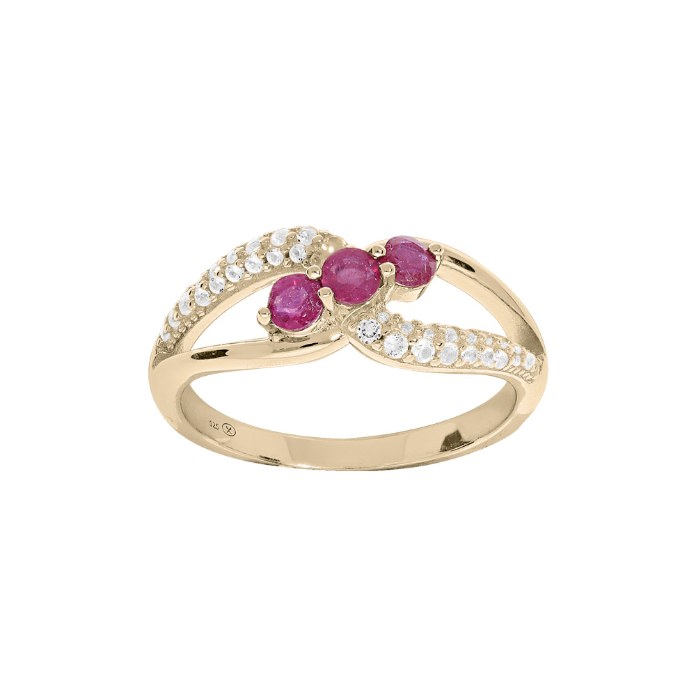 Bague en plaqu� or crois�e d\'oxydes roses et blancs sertis - Vue 1
