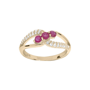 Bague en plaqu or croise d\'oxydes roses et blancs sertis - Vue 1