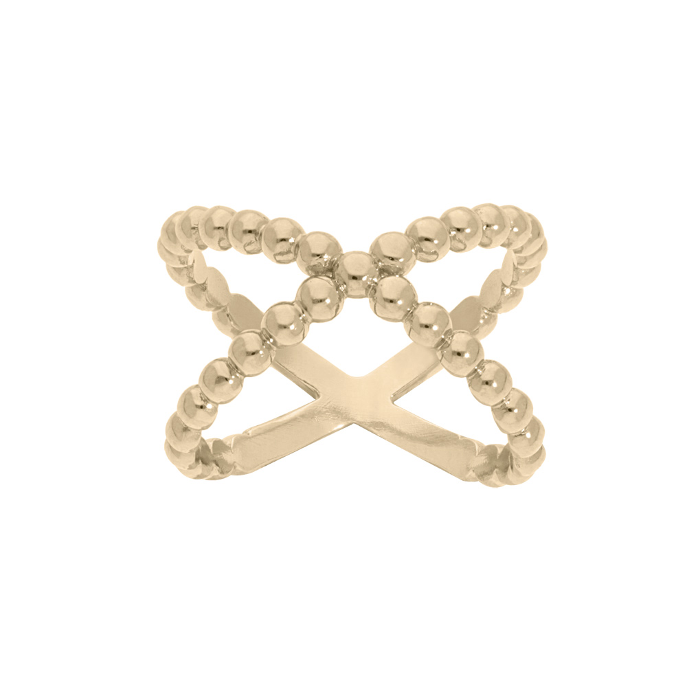 Bague en plaqu� or crois�e motif boules - Vue 1