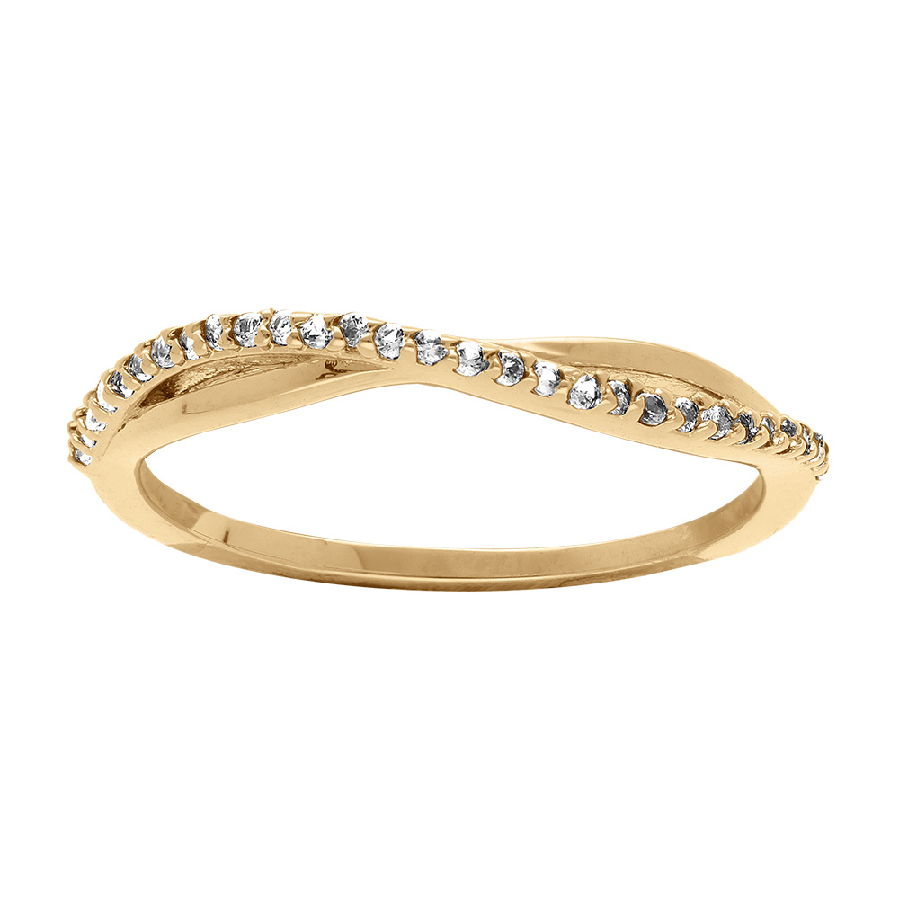 Bague en plaqu� or crois�e vague avec oxydes blancs sertis - Vue 1
