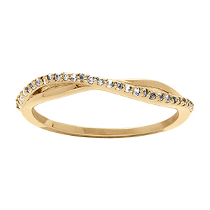 Bague en plaqu� or crois�e vague avec oxydes blancs sertis
