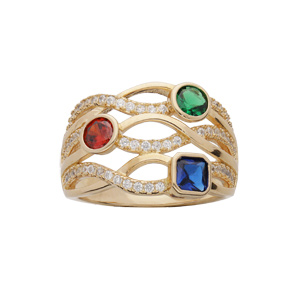 Bague en plaqu or croisillon d\'oxydes de couleurs - Vue 1