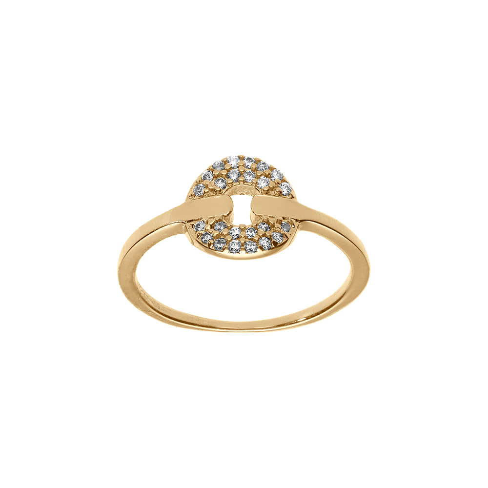 Bague en plaqu or de forme ronde avec oxydes blancs sertis - Vue 1