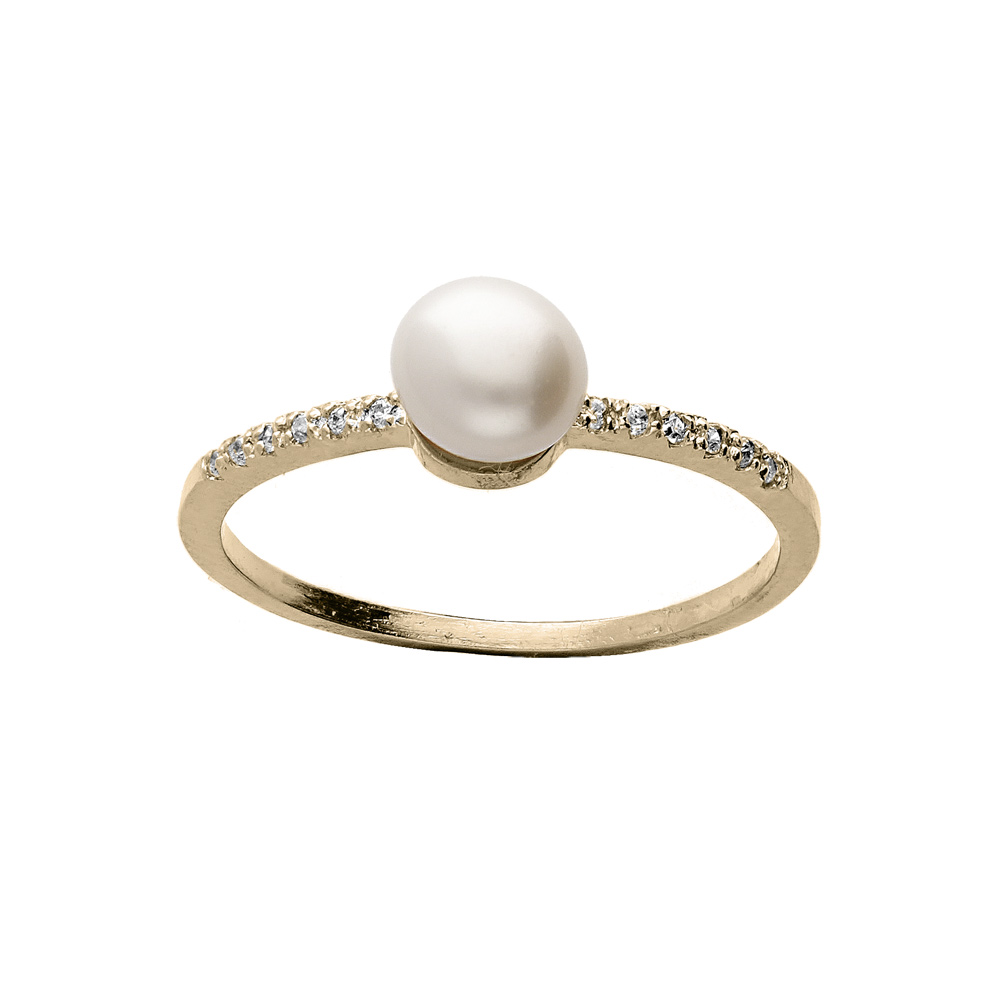 Bague en plaqu� or demi rail d\'oxydes blancs sertis et Perle de culture d\'eau douce - Vue 1