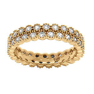 Bague en plaqu or deux rangs d'oxydes blancs sertis