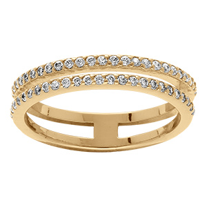 Bague en plaqu� or deux rangs pav�s d'oxydes blancs sertis