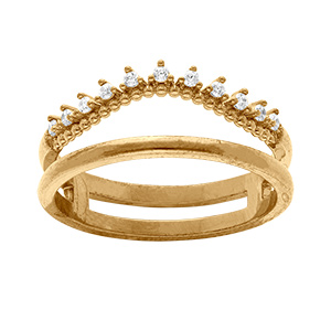 Bague en plaqu or double rangs dont un avec oxydes blancs sertis
