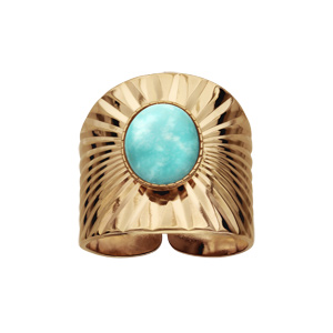 Bague en plaqué or et pierre ouverte drapée avec turquoise de synthése - Vue 1