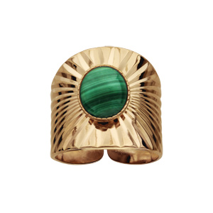 Bague en plaqu or et pierre ouverte drape pierre centrale Malachite vritable - Vue 1