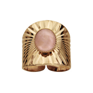 Bague en plaqu or et pierre ouverte drape pierre centrale quartz rose vritable - Vue 1