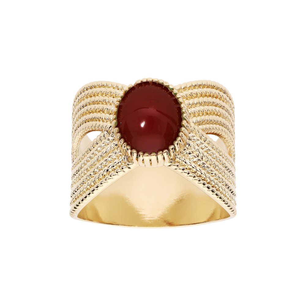 Bague en plaqué or ethnique croisée avec pierre rouge