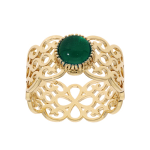 Bague en plaqué or ethnique filigrane avec pierre ronde verte - Vue 1