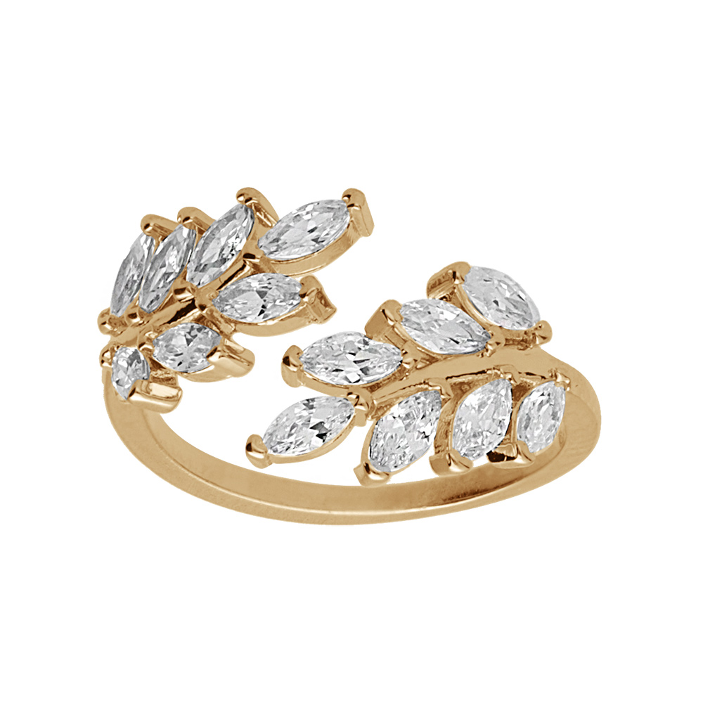 Bague en plaqu� or feuillage oxydes blancs sertis - Vue 1