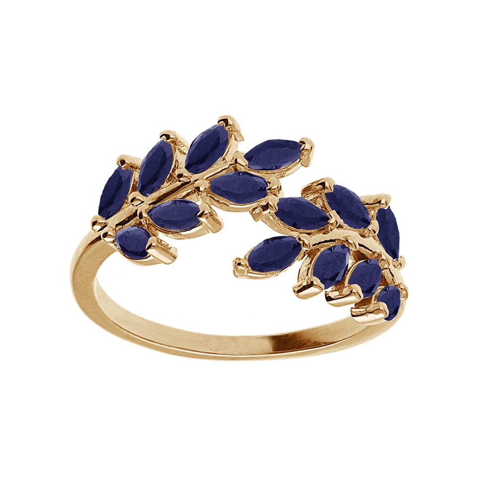 Bague en plaqu� or feuillage oxydes bleus sertis - Vue 1
