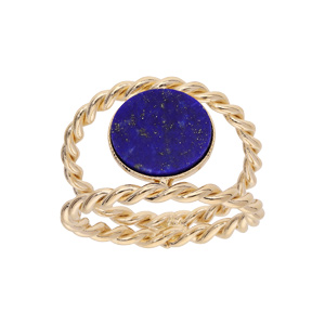 Bague en plaqu or fil double torsads et pierre Lapis Lazuli vritable - Vue 1