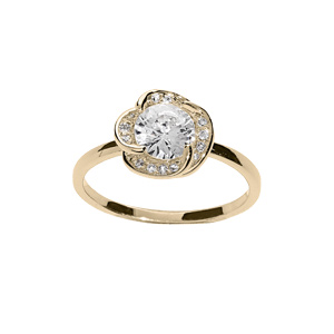 Bague en plaqu or fleur coeur d\'oxydes blancs - Vue 1