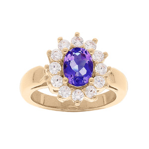 Bague en plaqu or fleur d\'Amthyste vritable et oxydes blancs sertis - Vue 1