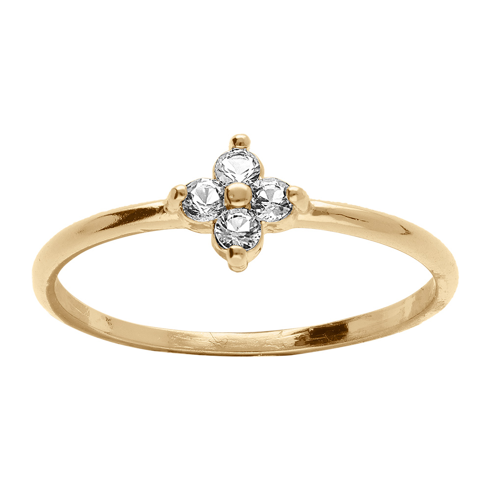 Bague en plaqu� or fleur d\'oxydes blancs - Vue 1