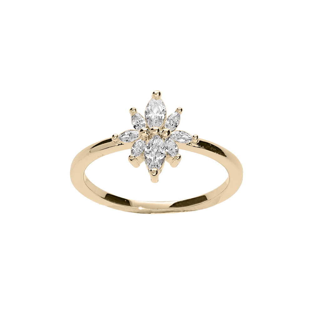Bague en plaqu� or flocon avec oxydes blancs - Vue 1