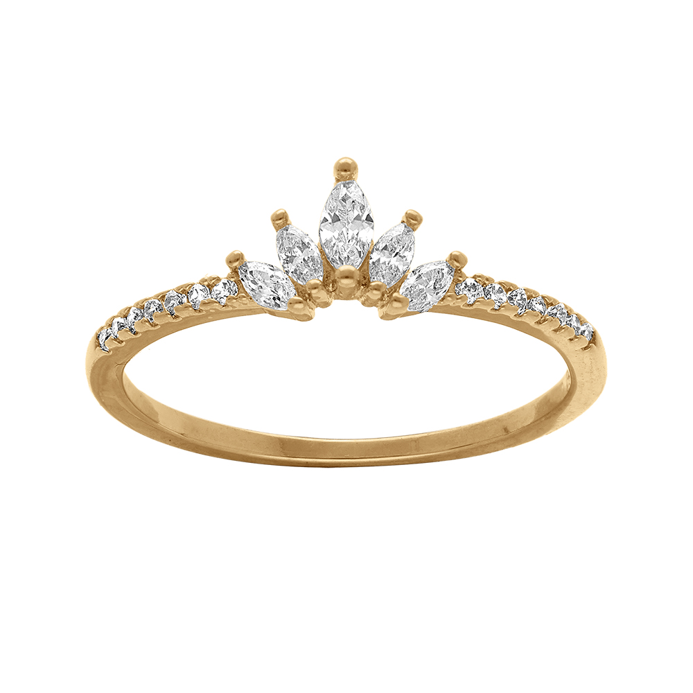 Bague en plaqu� or forme 1/2 couronne avec navettes d\'oxydes blancs sertis - Vue 1