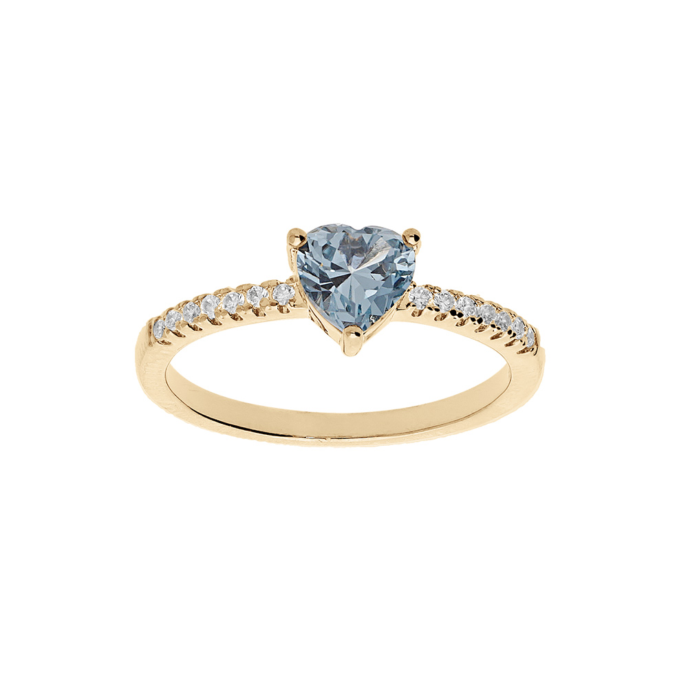Bague en plaqu� or forme coeur oxyde bleu ciel et blancs - Vue 1