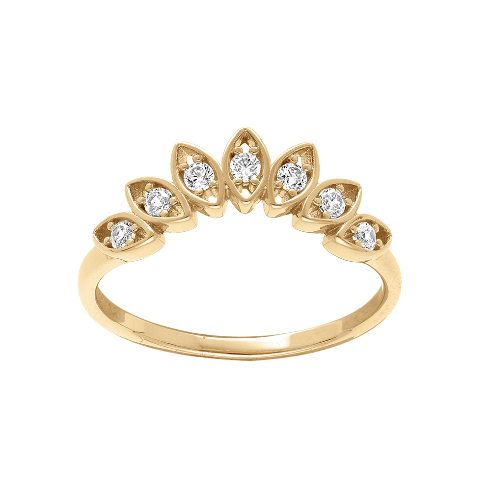 Bague en plaqu or forme couronne 7 navettes avec oxydes blancs sertis - Vue 1