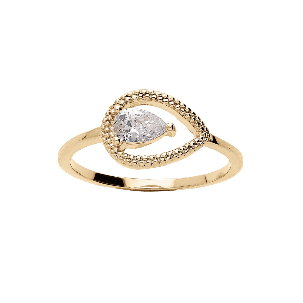 Bague en plaqu� or forme goutte ajour�e et oxyde blanc serti - Vue 1