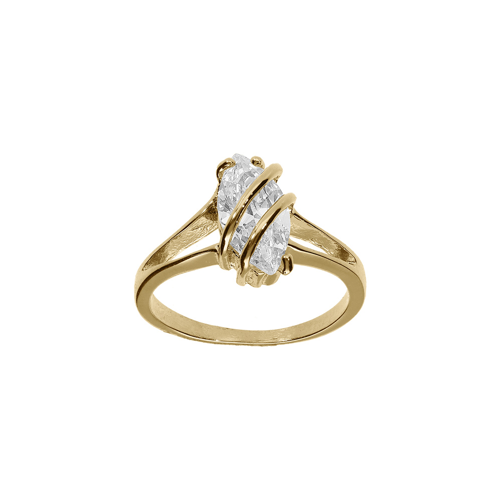 Bague en plaqu or forme navette ovale oxyde blanc - Vue 1