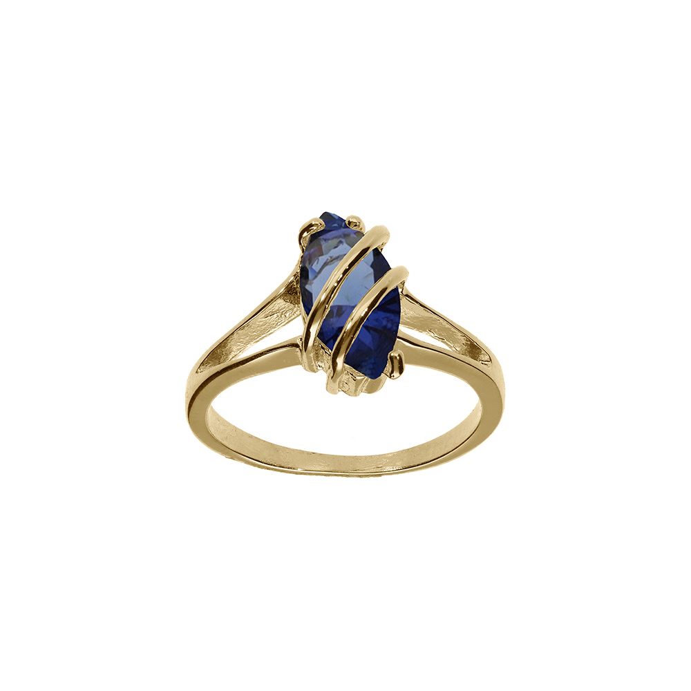 Bague en plaqu or forme navette ovale oxyde bleu - Vue 1