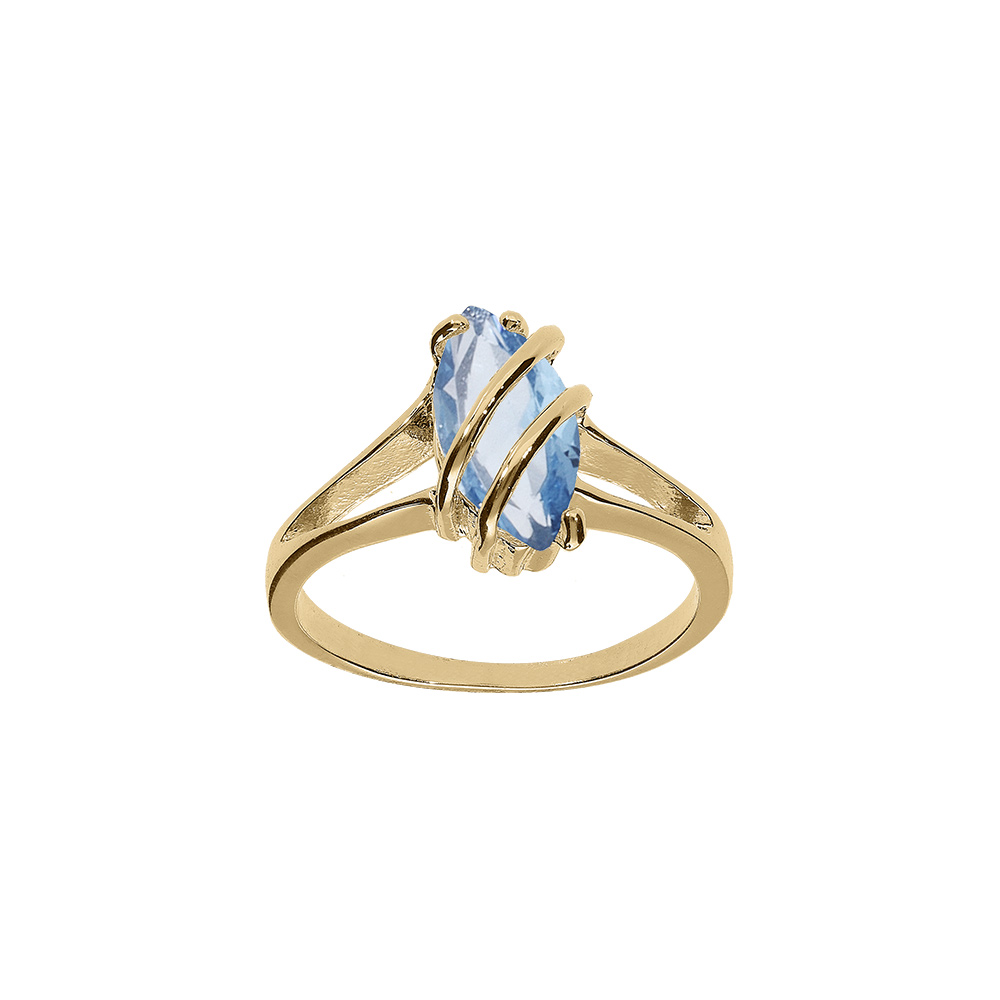 Bague en plaqu or forme navette ovale oxyde  ciel - Vue 1