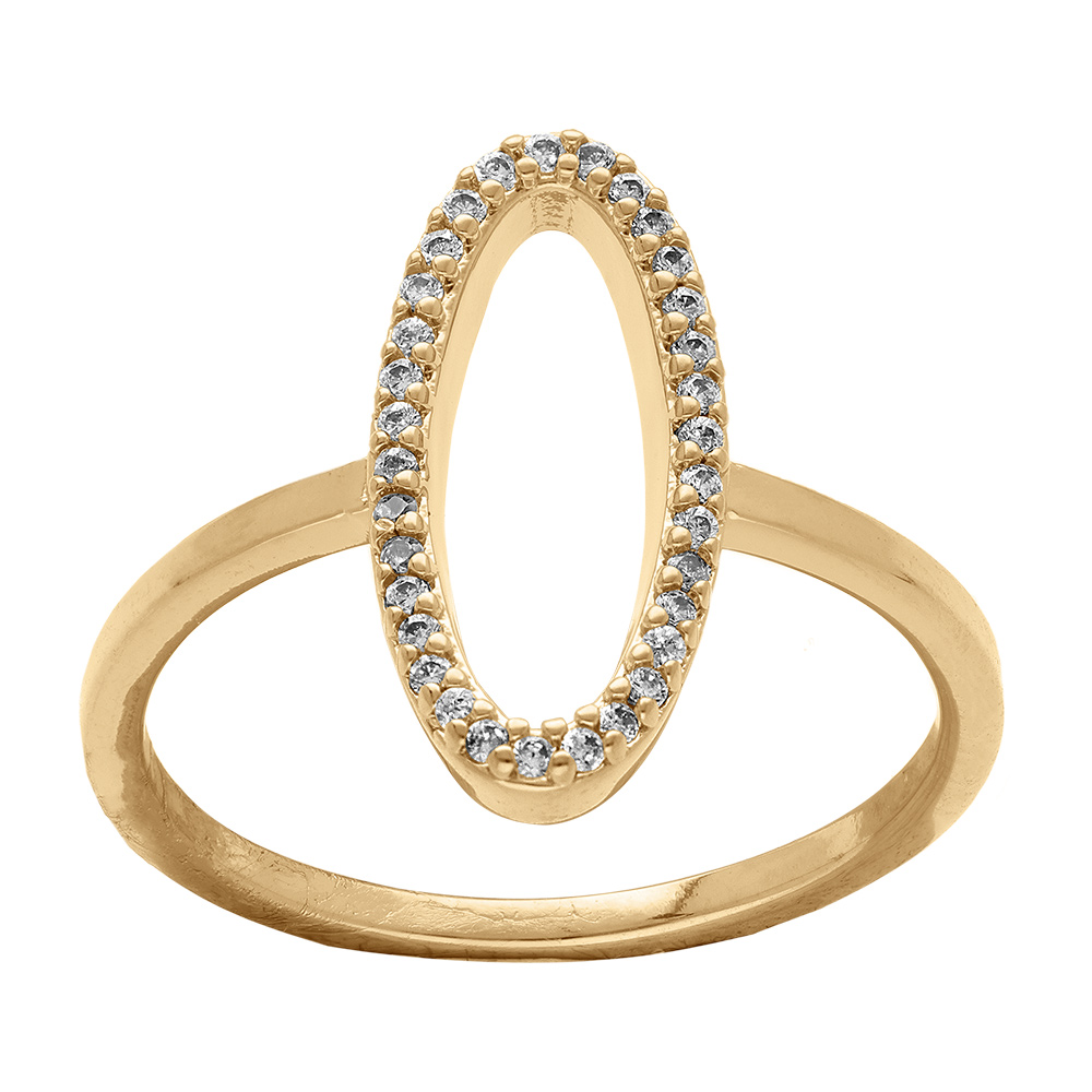 Bague en plaqu� or forme ovale avec oxydes blancs sertis - Vue 1