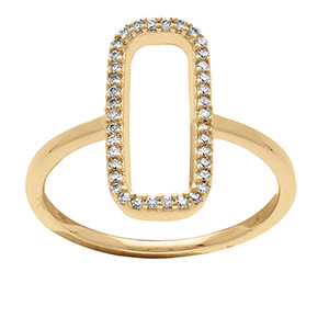 Bague en  plaqu� or forme rectangle avec contour d'oxydes blancs sertis
