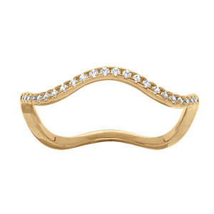Bague en plaqu or forme vague avec oxydes blancs sertis