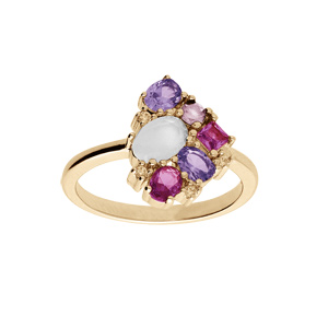 Bague en plaqu or gomtrie oxydes roses - Vue 1