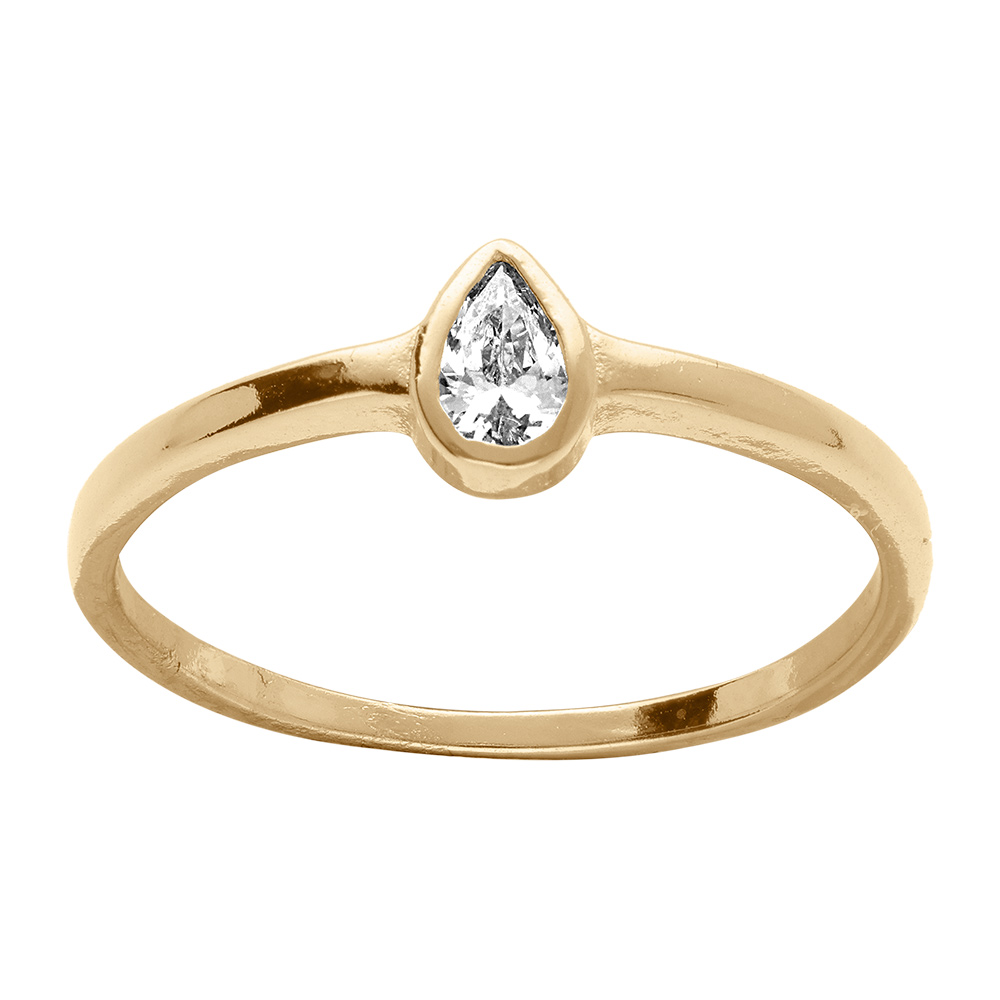 Bague en plaqu� or goutte d\'oxyde blanc serti clos - Vue 1