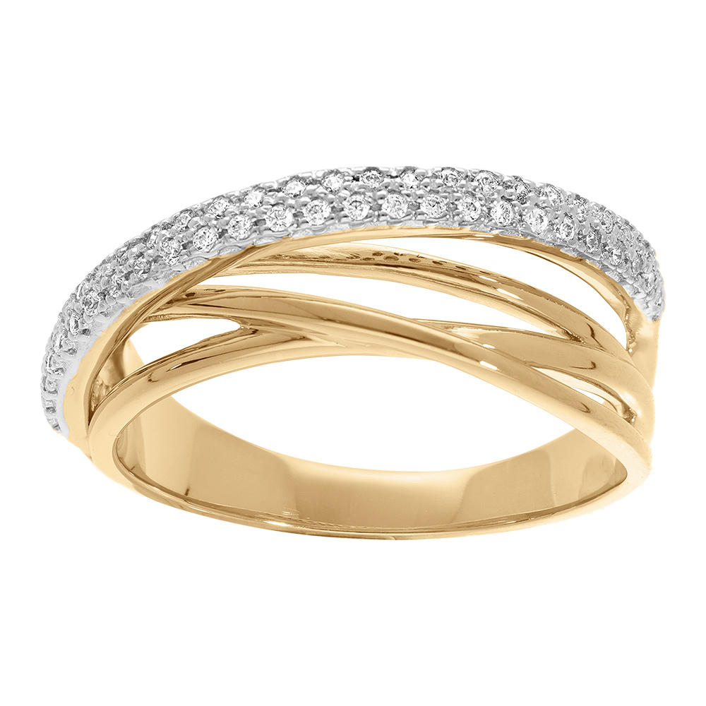 Bague en plaqu� or grande taille fins brins crois�s avec oxydes blancs sertis - Vue 1